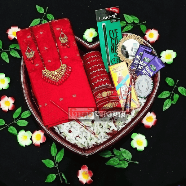 Premium saree combo set - Red jamdani